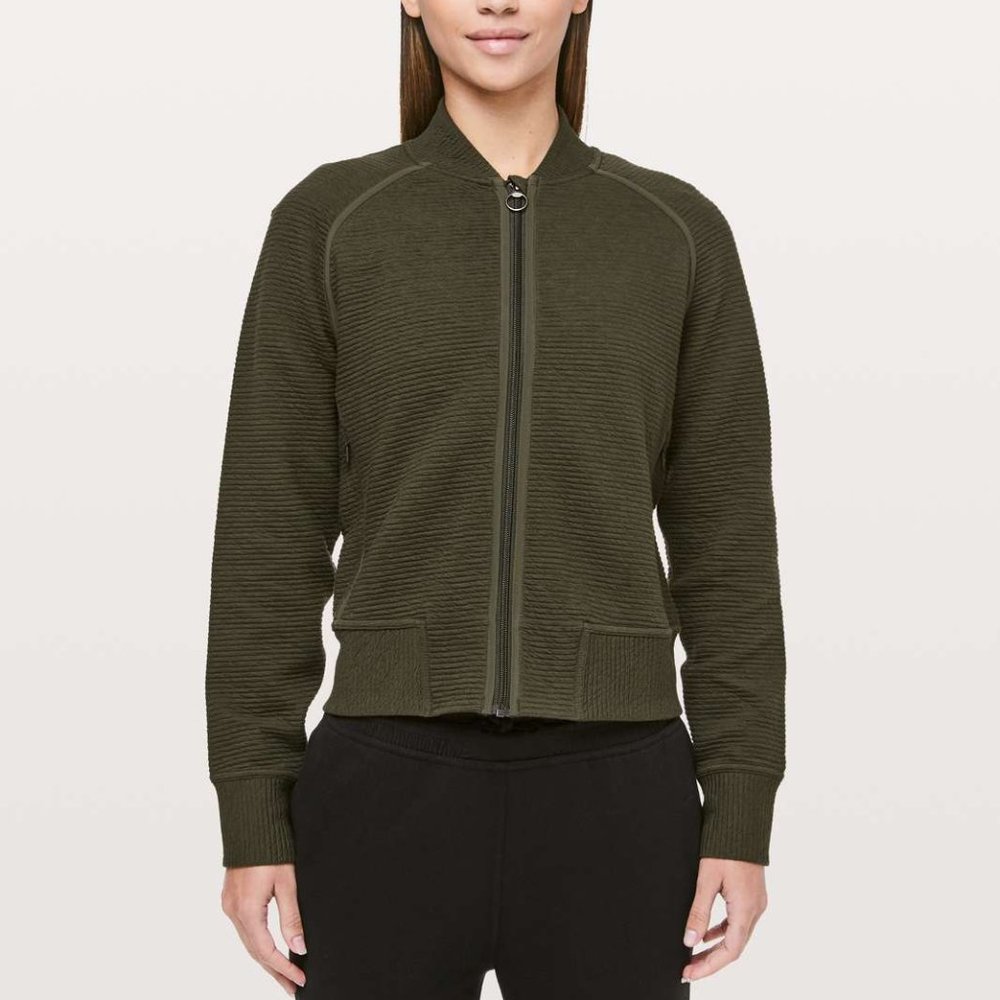 lululemon athletica Olive Green Ribbed Bomber Jacket